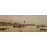HUBERT JAMES MEDLYCOTT On the Thames Watercolour Signed and dated 1886 13 x 36cm