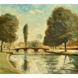 CHARLES WHITE Bourton on the Water Oil on board Signed 22 x 25cm