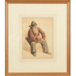 WALTER LANGLEY Old Salt Watercolour Initialed and dated 29/6/87 Morrab Studio label to the
