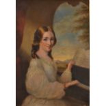 MRS POPHAM Portrait of a Girl at a Piano Oil on canvas Indistinct inscriptions to the back 35 x