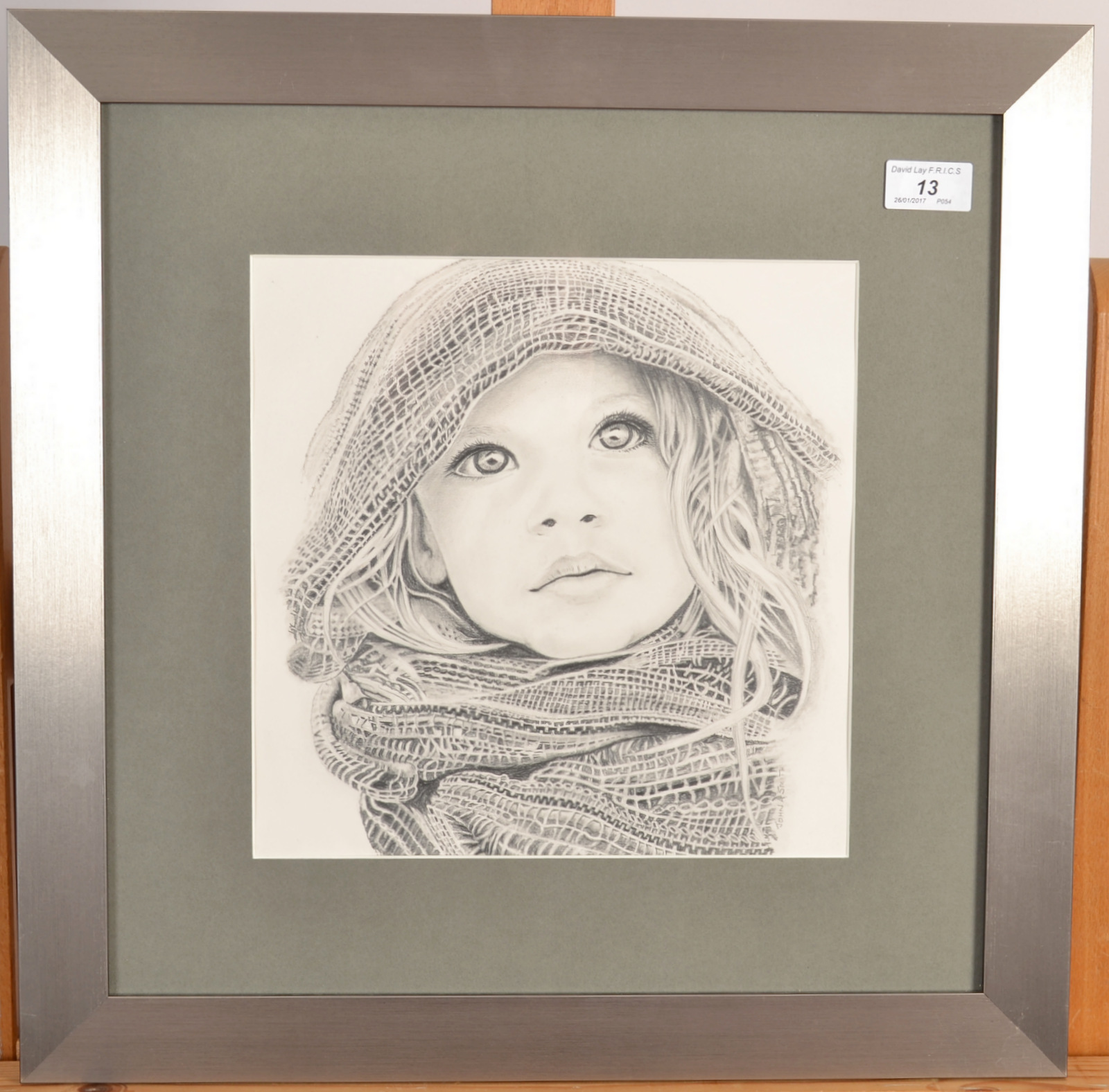 JOHN A SMITH Girl With a Shawl Pencil drawing Signed 27 x 27cm - Image 2 of 2