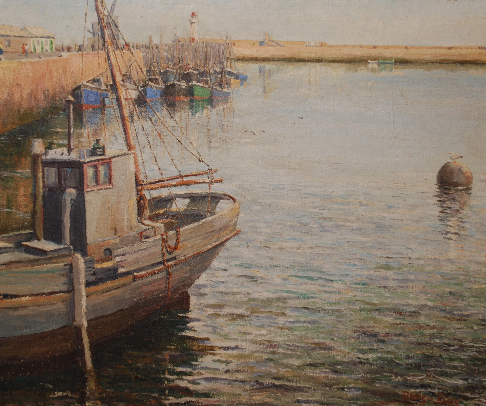 DENYS LAW Penzance Harbour Oil on canvas Signed 40 x 50cm