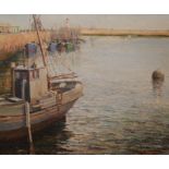 DENYS LAW Penzance Harbour Oil on canvas Signed 40 x 50cm