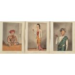 Three colonial Burmese watercolours Each titled One being 'A Burman Dacoit Chief' It shows a seated