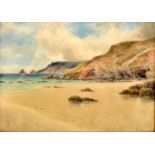 FRED MILNER Cornish Beach Oil on canvas Signed 24 x 34cm