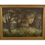 DEBORAH JONES Girl in the Woods Oil on board Signed 30 x 40cm