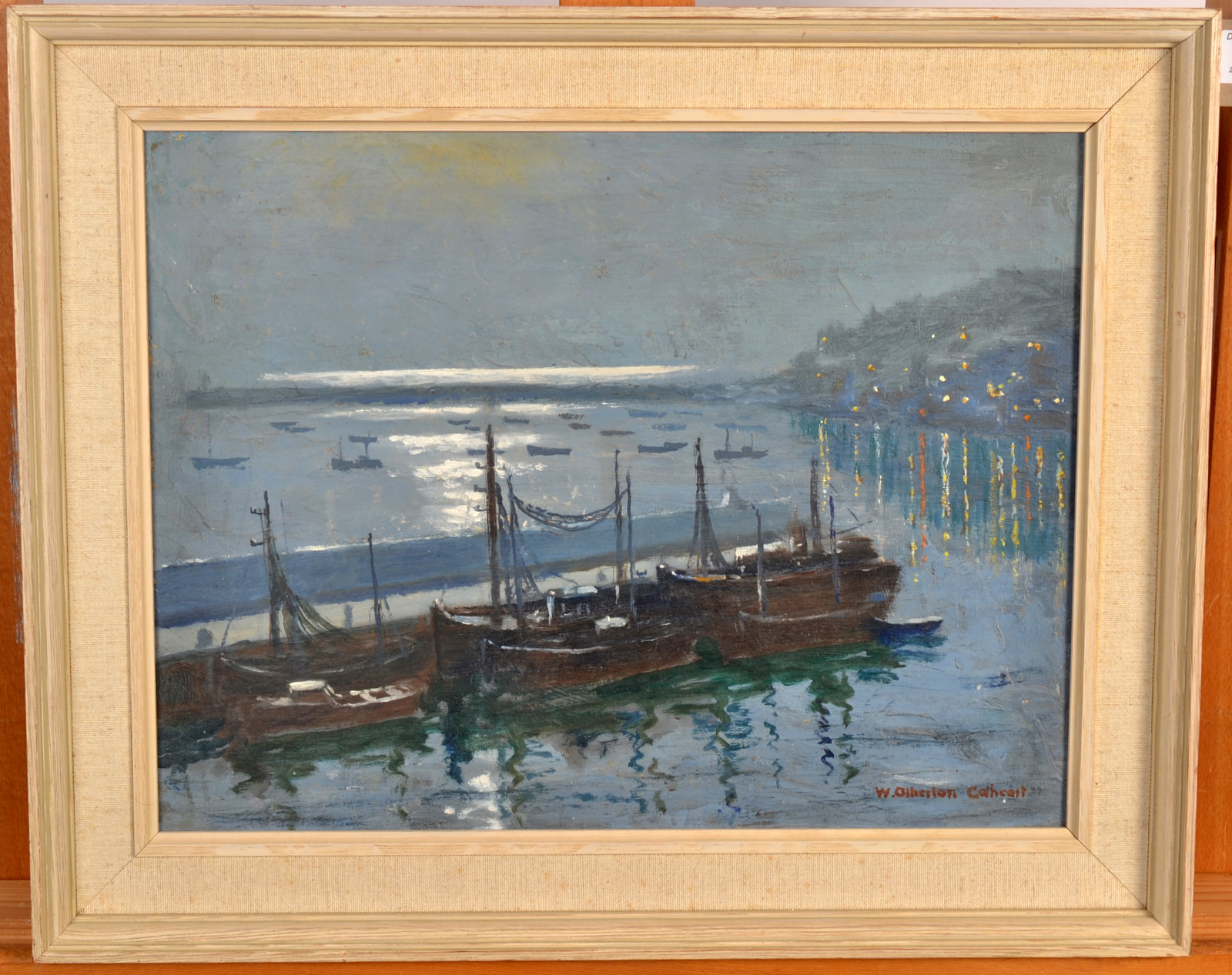 WILLIAM ATHERTON CATHCART The Moonlit Harbour, Brixham Oil on board Signed, - Image 2 of 2