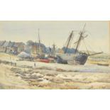 WILLIAM JOHN CAPARNE Boats Aground Watercolour Signed 28 x 44.