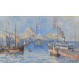 HIDAYET Steam Ship & Schooner Watercolour Signed,