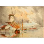 LOUIS VAN STATTON Dutch Riverscape Watercolour Signed 28 x 39cm Condition report: