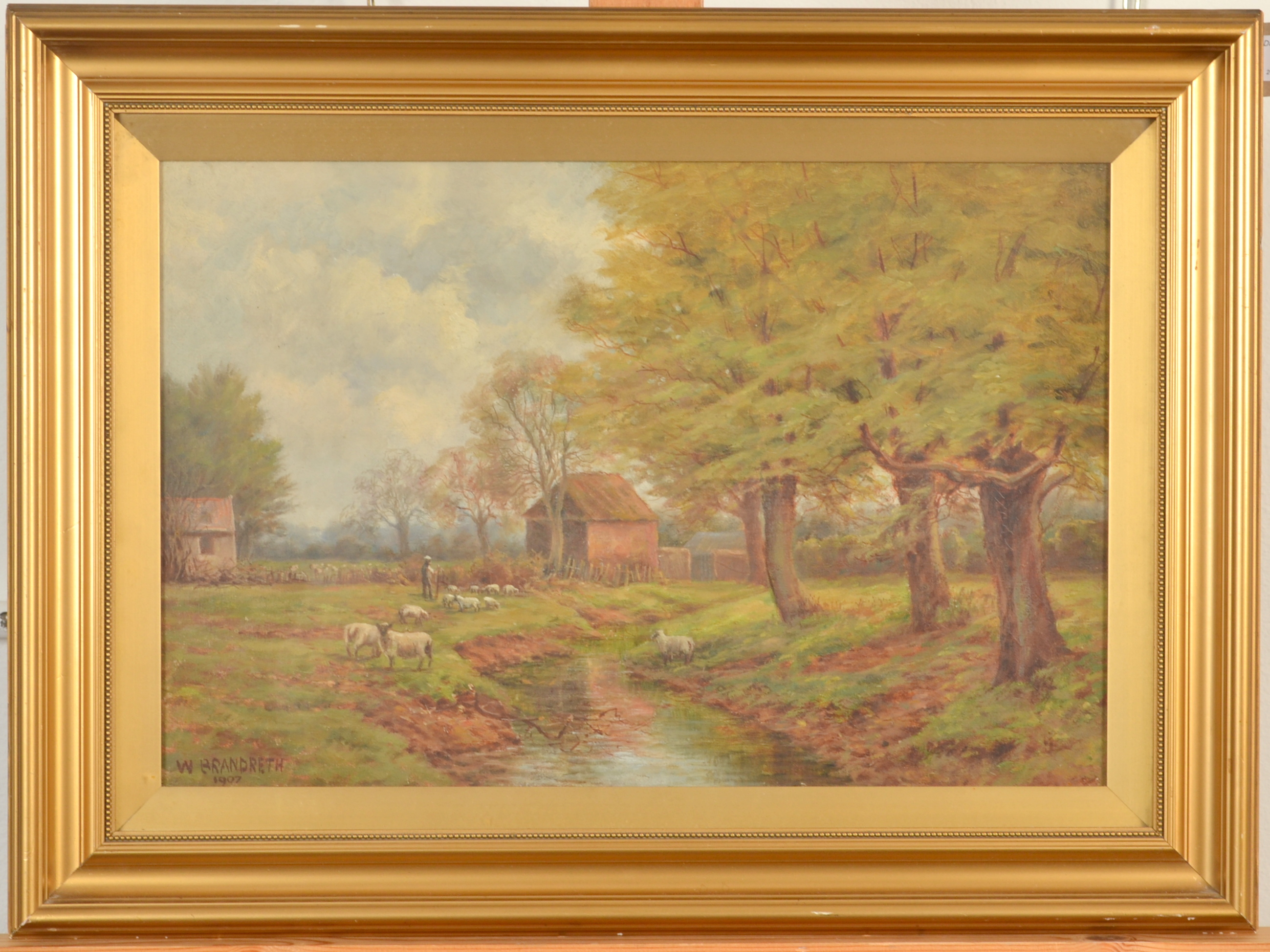 W BRANDREATH Sheep by a Brook Oil on canvas Signed and dated 1907 30 x 44. - Image 2 of 2
