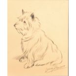LUCY DAWSON Seated terrier Pencil drawing Signed 24 x 19cm