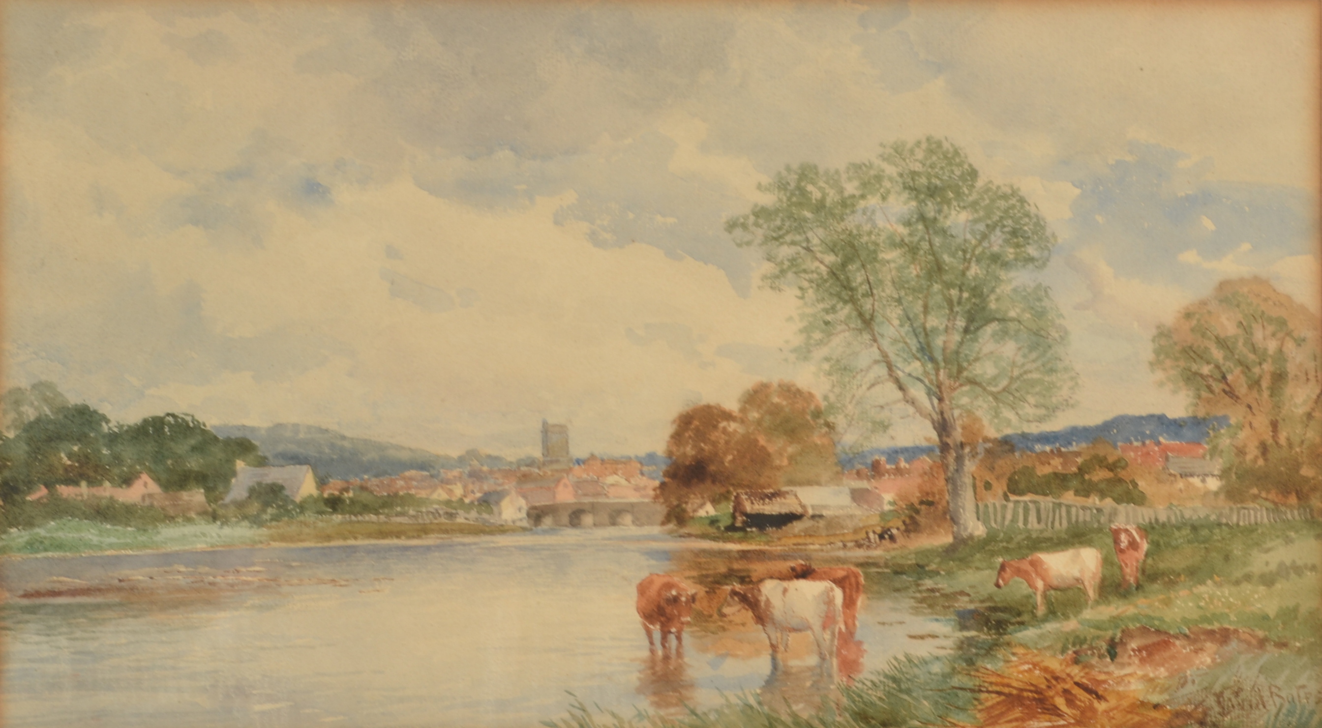 DAVID BATES Brecon on the Usk Watercolour Signed 21.