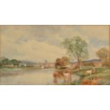 DAVID BATES Brecon on the Usk Watercolour Signed 21.