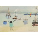 CHARLES HOWARD Child On Harbour Beach Watercolour Signed and dated '84 14.