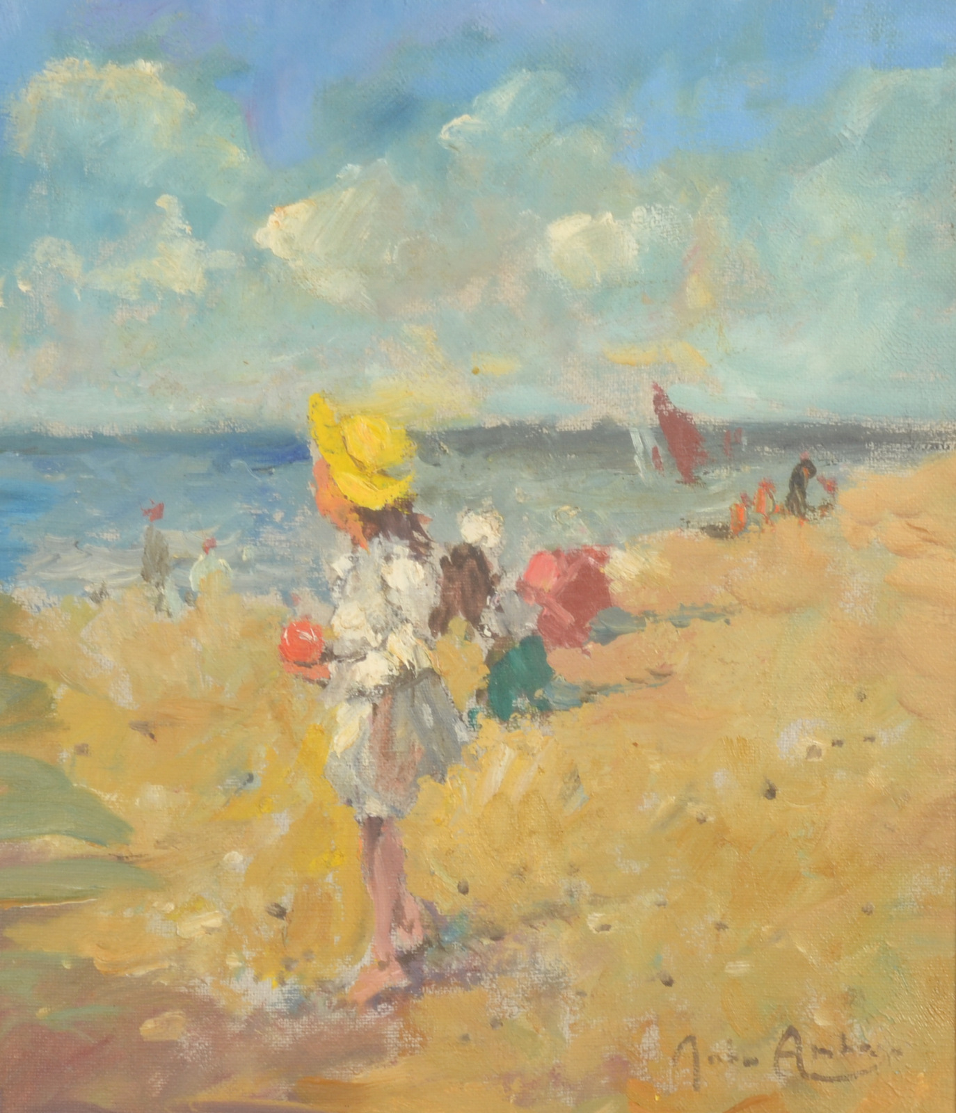 JOHN AMBROSE The Yellow Sun-Hat Oil on canvas board Signed 28 x 24cm