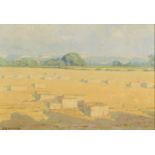 FRANK ERNEST QUINTON Hay field Oil on board Signed 30 x 42cm