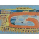 BRYAN PEARCE Newlyn Harbour All Round With Yellow Houses 2006 Conte drawing Signed 54 x