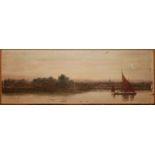 JOSEPH WILLIAM CAREY Irish Waterway with a Barge Watercolour Signed 14 x 39cm