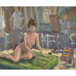 ERIC WARD Saturday Morning at St Ives School of Painting Oil on board Signed Artists label to the