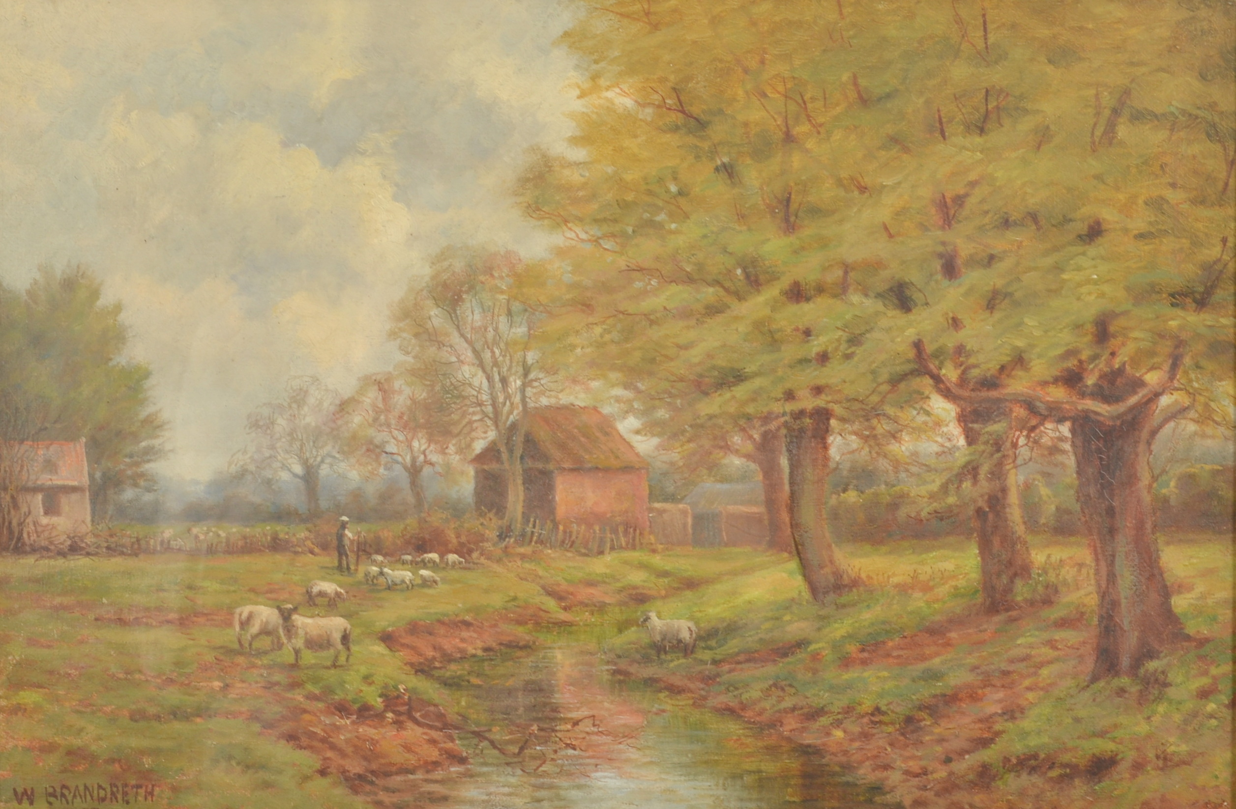 W BRANDREATH Sheep by a Brook Oil on canvas Signed and dated 1907 30 x 44.