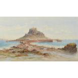 JOHN CLARKSON UREN The Causeway to St Michael's Mount Watercolour Signed 30 x 52cm