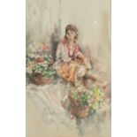 GORDON KING The Flower Girl Watercolour Signed 54 x 35cm