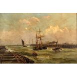 ROBERT ERNEST ROE Passing Gorleston Pier Oil on canvas Signed 50 x 75cm (See illustration)