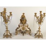 A 19th century clock garniture in white onyx and gilt metal.