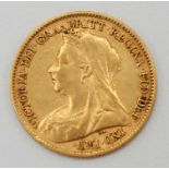 A Victorian old head half sovereign dated 1901, very fine.
