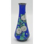 A Japanese Ginbari vase the blue ground decorated with white chrysanthemums, signed to the base,