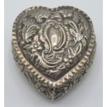 A silver Victorian heart shaped box, Birmingham 1895, 2.5oz.
