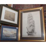 Percy Dalton, a watercolour of an anchored sailing ship at Falmouth 21 x 30cm,