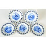 Five 'Progress of the Loaf' early 19th century pearlware nursery plates with moulded borders,