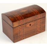 A Victorian walnut, domed top tea caddy, with parquetry banding, 17.5cm.
