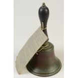 A Victorian brass Porthmeor Beach hand bell, with turned wood handle, height 28cm.