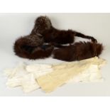 A fox fur stole and fox brush together with two pairs of lady's kid skin evening gloves and other