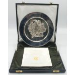 A Churchill Mint 1977 commemorative silver bird plate by James Woodford, hallmark Sheffield 1976,