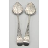 A pair of engraved, late Victorian silver jam spoons by William Hutton & Sons Ltd, 2oz.