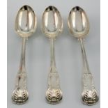 A set of three Victorian silver Queens pattern tablespoons, London, 1840, by George William Adams,