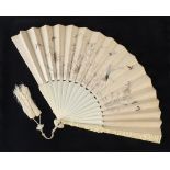 A 19th century Chinese fan with carved ivory guards,