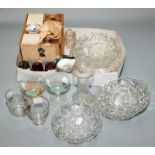 A boxed set of six Waterford Crystal cut, stemmed glasses and other glass etc.