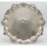 A George II silver tray with shell and sea scroll border,