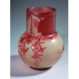 An Emile Galle small vase decorated with red ivy leaves, signed to side, height 8cm.