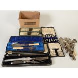 A carving set, two pairs of fish servers other cutlery etc.
