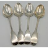 Four George IV plain Fiddle pattern silver tablespoons, 9oz.