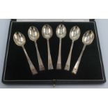 A set of six silver Tiffany & Co. London coffee spoons, cased, London 1938.