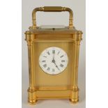 A good French Richard & Cie repeating carriage clock in a matte gilt four pillar case,