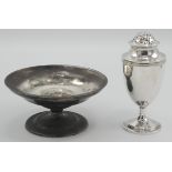 A plain silver sugar dredger by William Commins and a plain silver sweetmeat bowl, 7oz.