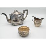 A George III plain silver rectangular section teapot by Duncan Urquhart & Naphtali Hart,